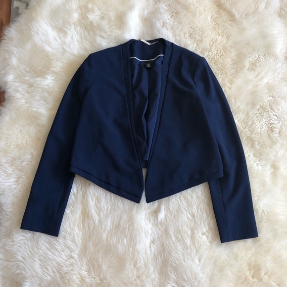 WHBM Cropped Soft Draped Jacket Navy Open Front 6 - Picture 4 of 8